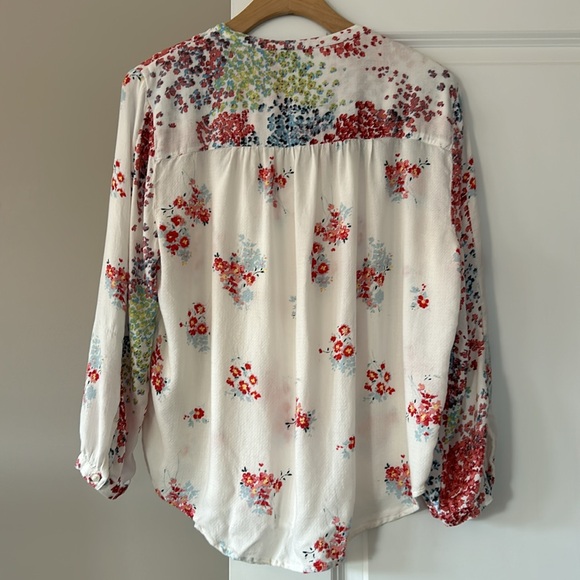 Lucky Brand Floral Print Peasant Blouse, Gathered Sleeves Sz Lg w MEASUREMENTS! - Picture 7 of 13